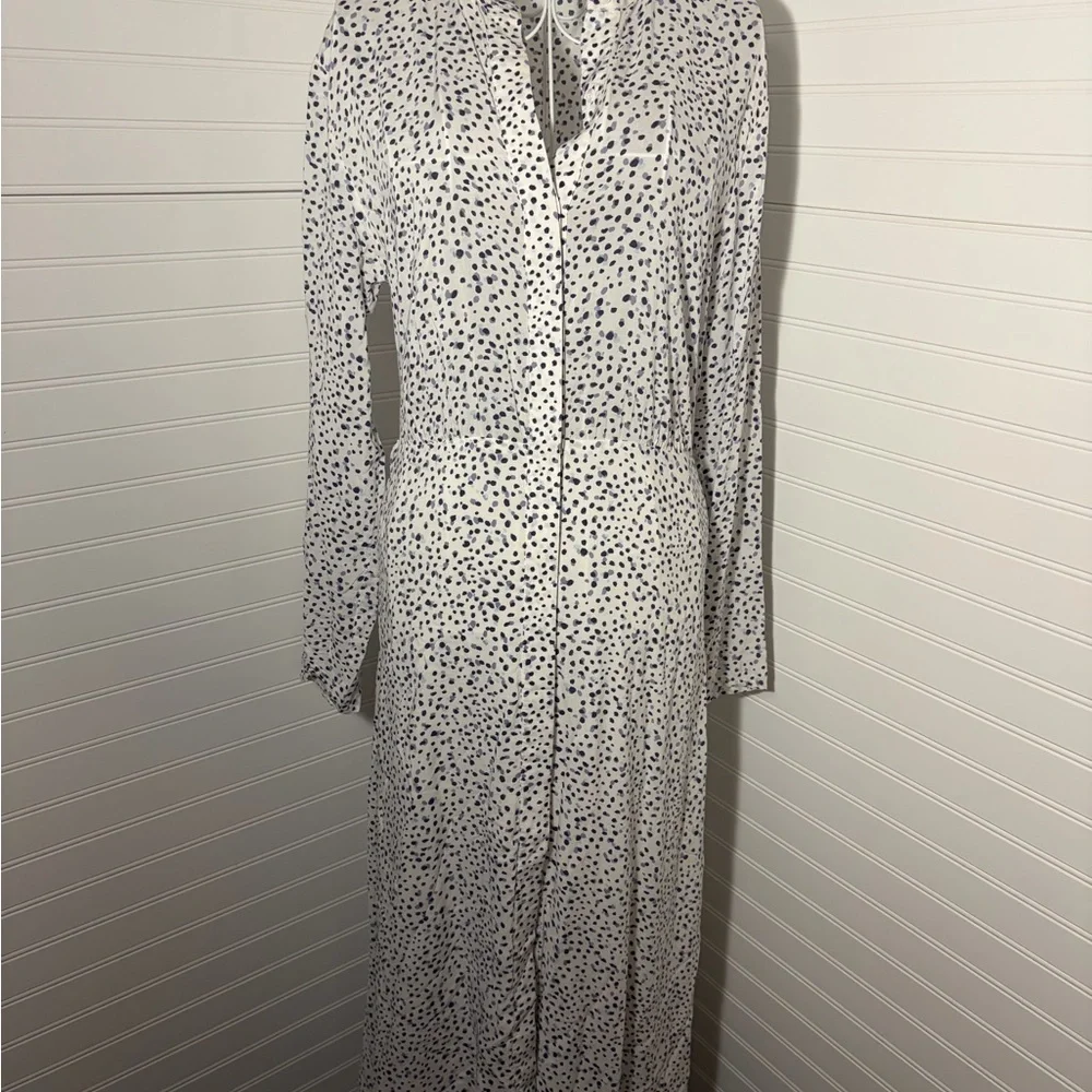 Anthropologie - Long Sleeve White Polka Dot Shirt Dress - Picture 2 of 11